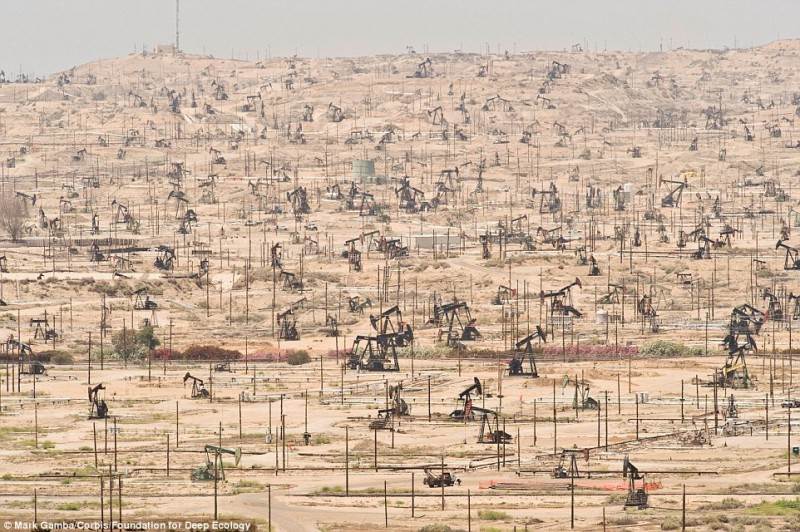 Naftos laukas Kalifornijoje ir žmogaus negailestingas jo išnaudojimas.